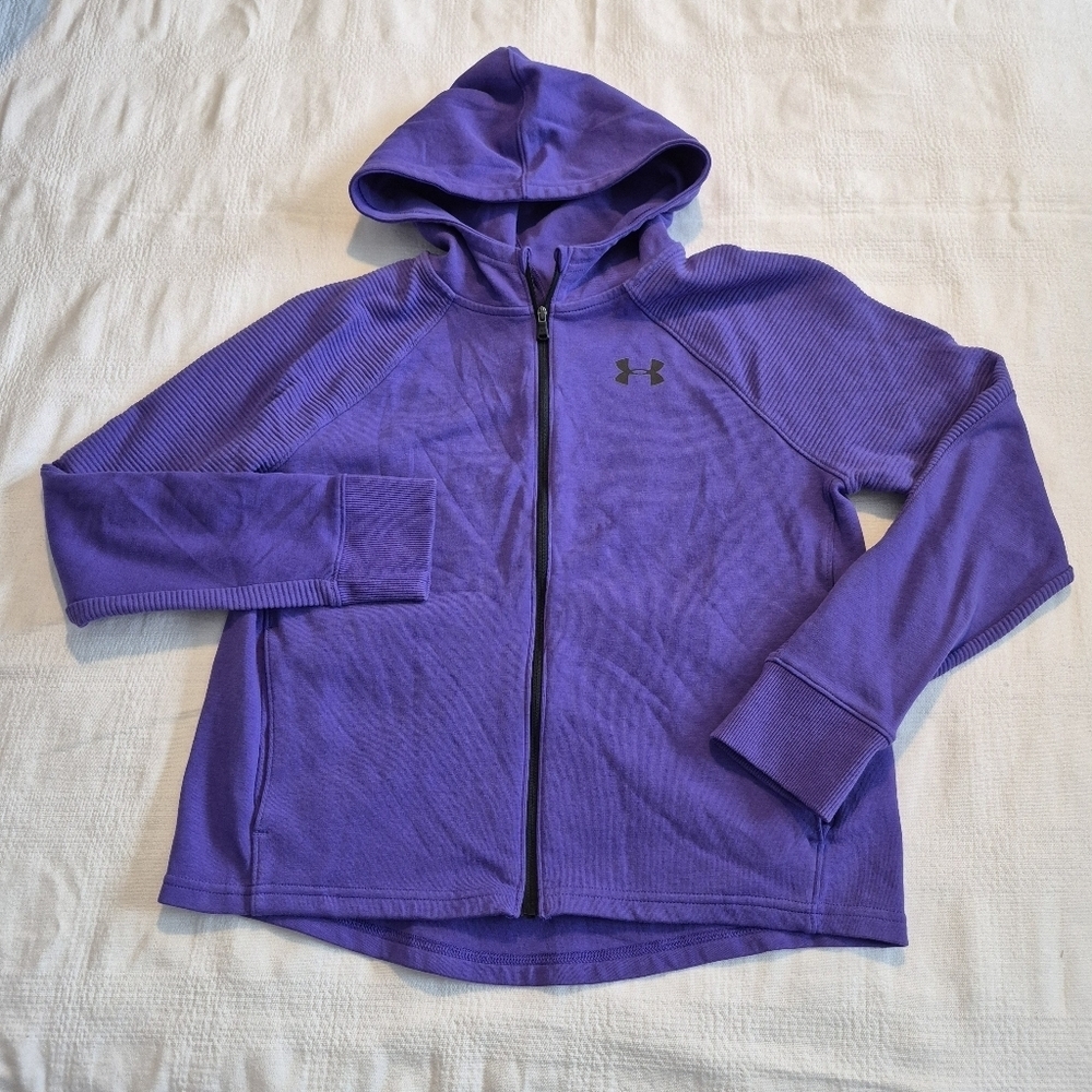 Under Armour YXL purple loose fit full zip 60% cotton zip up sweatshirt VVGUC